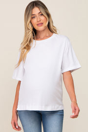 White Oversized Rolled Short Sleeve Maternity Top