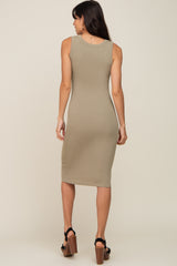 Olive Ribbed Sleeveless Fitted Dress