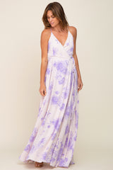 Lavender Floral Wrap Maxi Dress