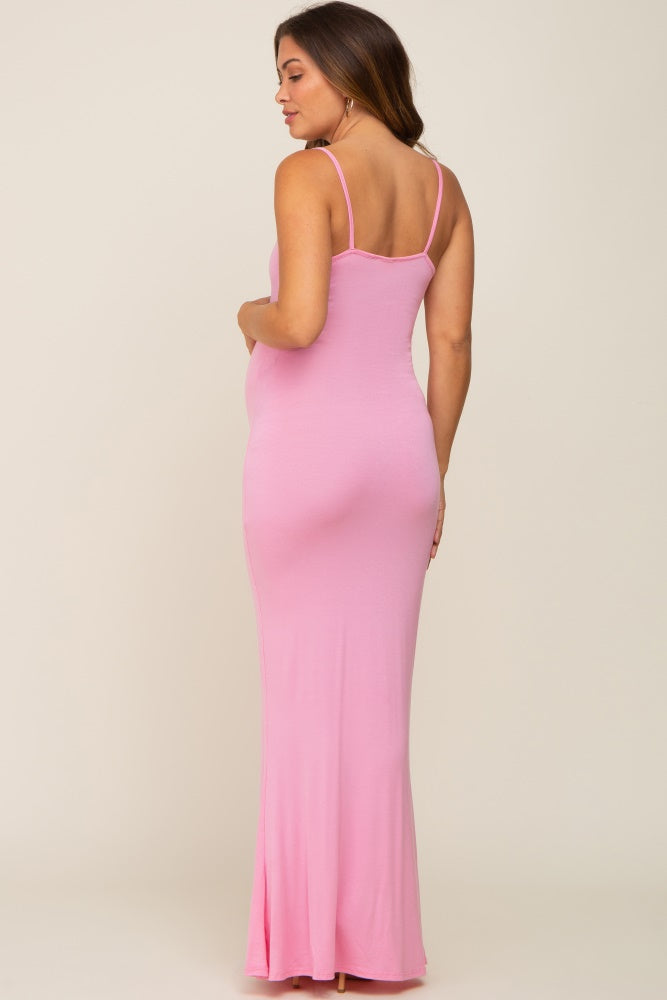 Pink Basic Maternity Maxi Dress