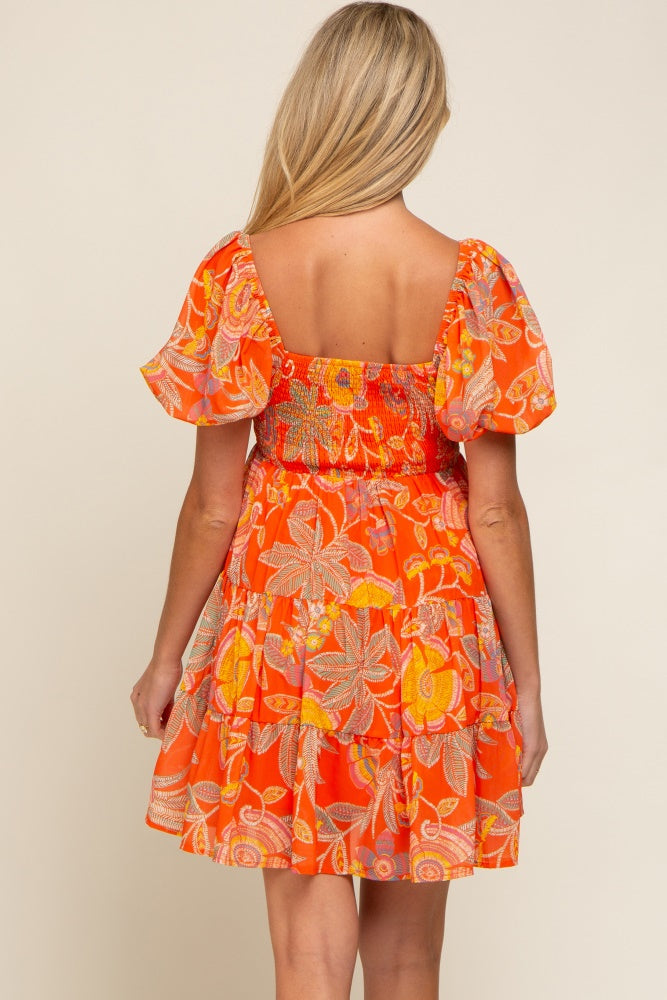 Orange Floral Sweetheart Tiered Maternity Dress