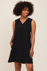 Black Sleeveless Pocketed Maternity Dress