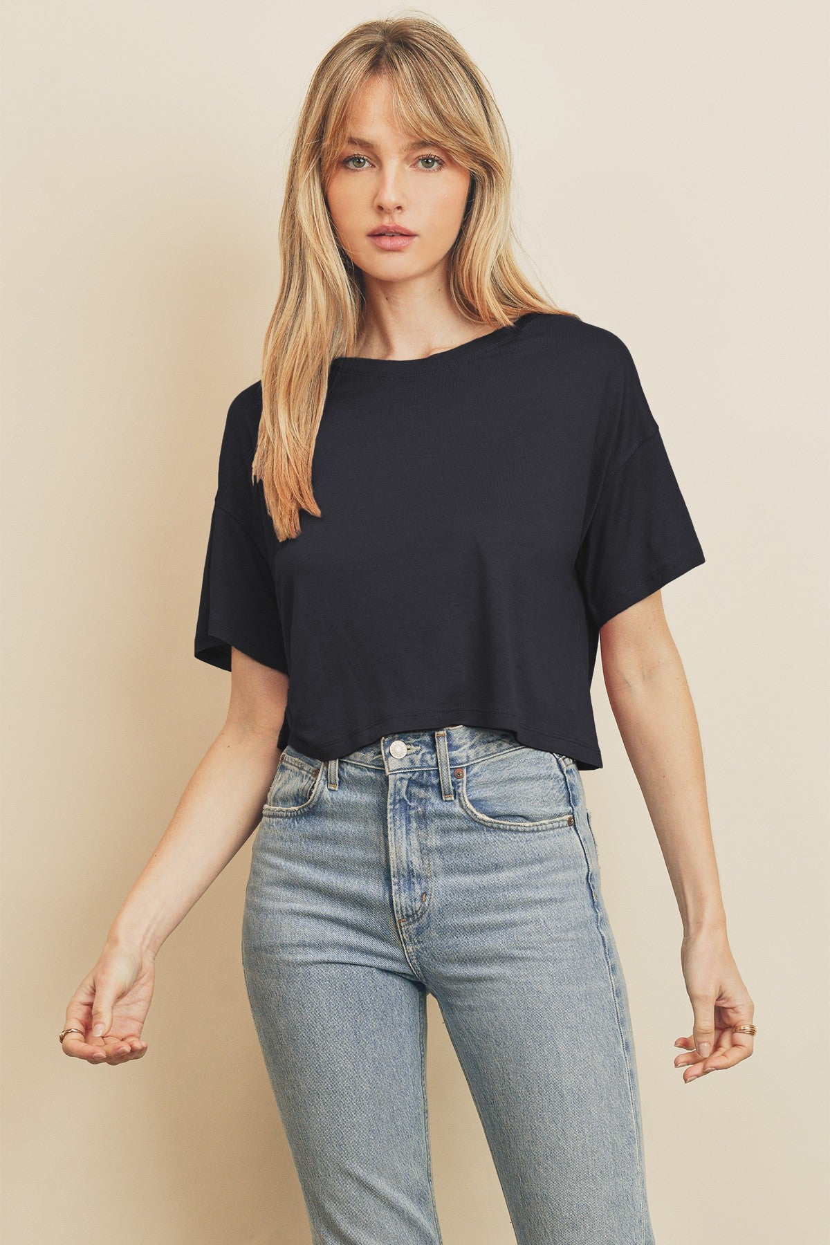 Dark Navy Cropped Boxy Tee
