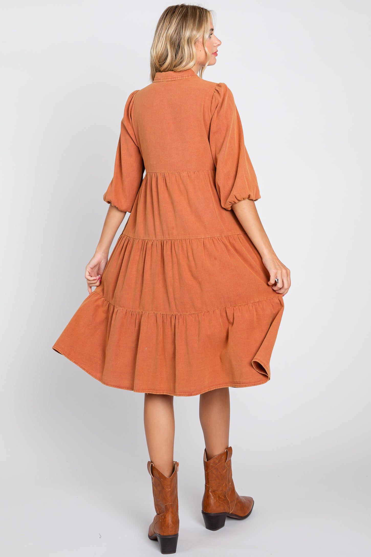 Rust Button Front Dress