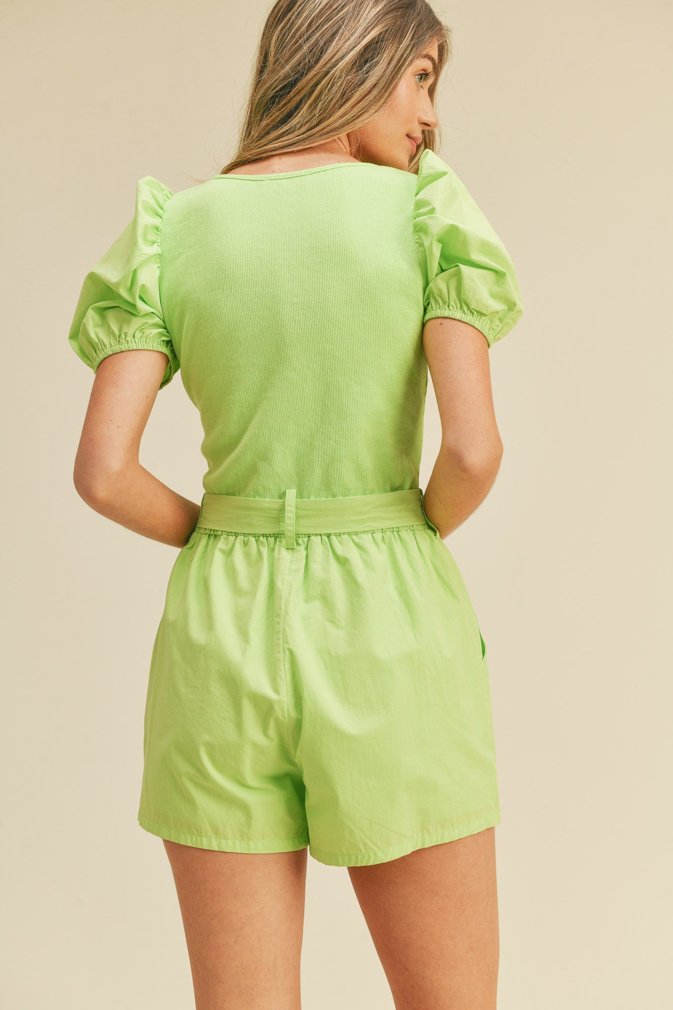 Lime Puff Sleeve Romper