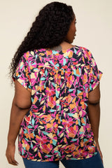 Black Floral V-Neck Short Sleeve Plus Top