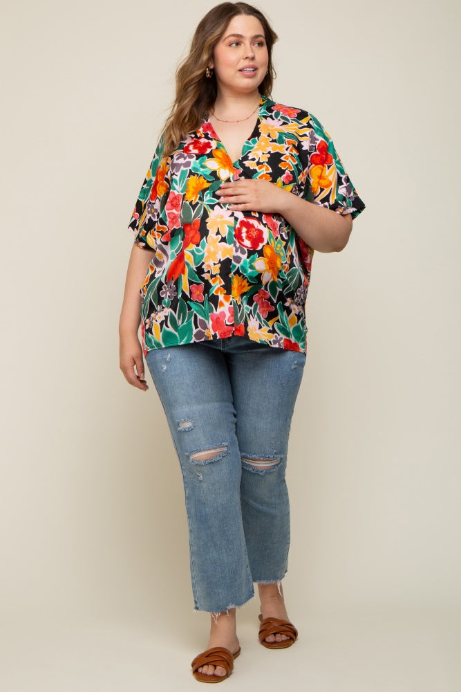 Black Floral V-Neck Maternity Plus Blouse