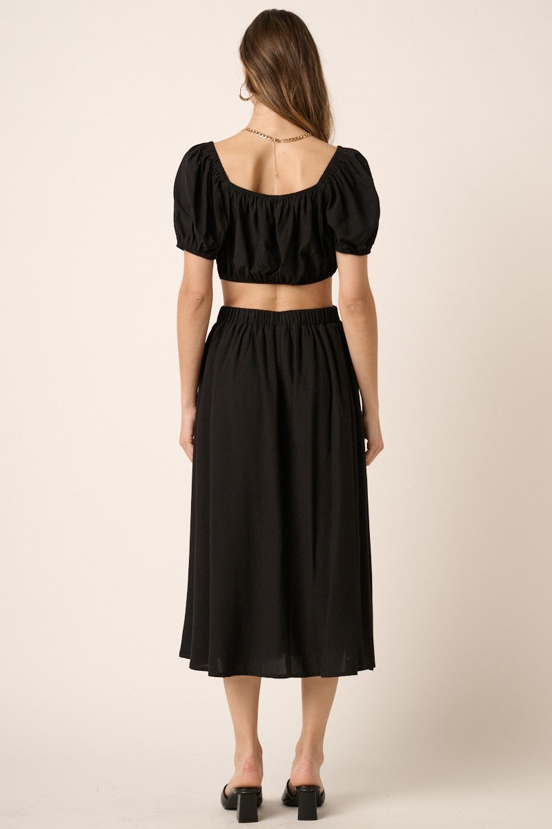 Black Crop Blouse With Midi Skirt Set