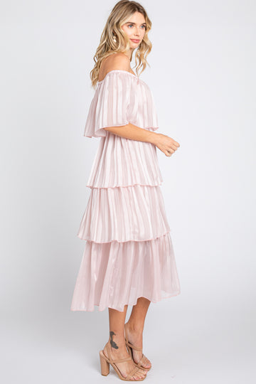 Light Pink Striped Layered Midi Dress