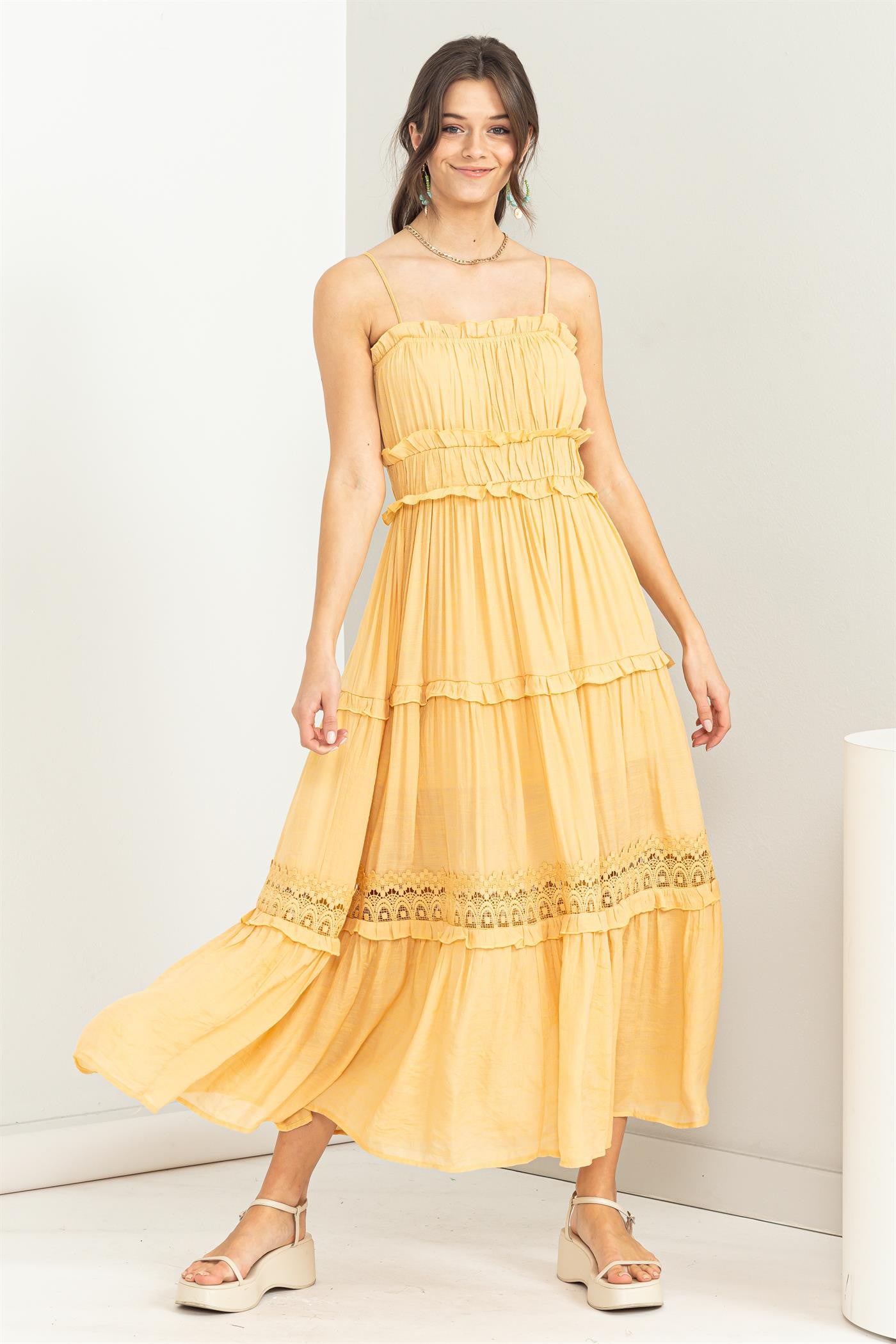 Yellow Ruffle Tiered Maxi Dress