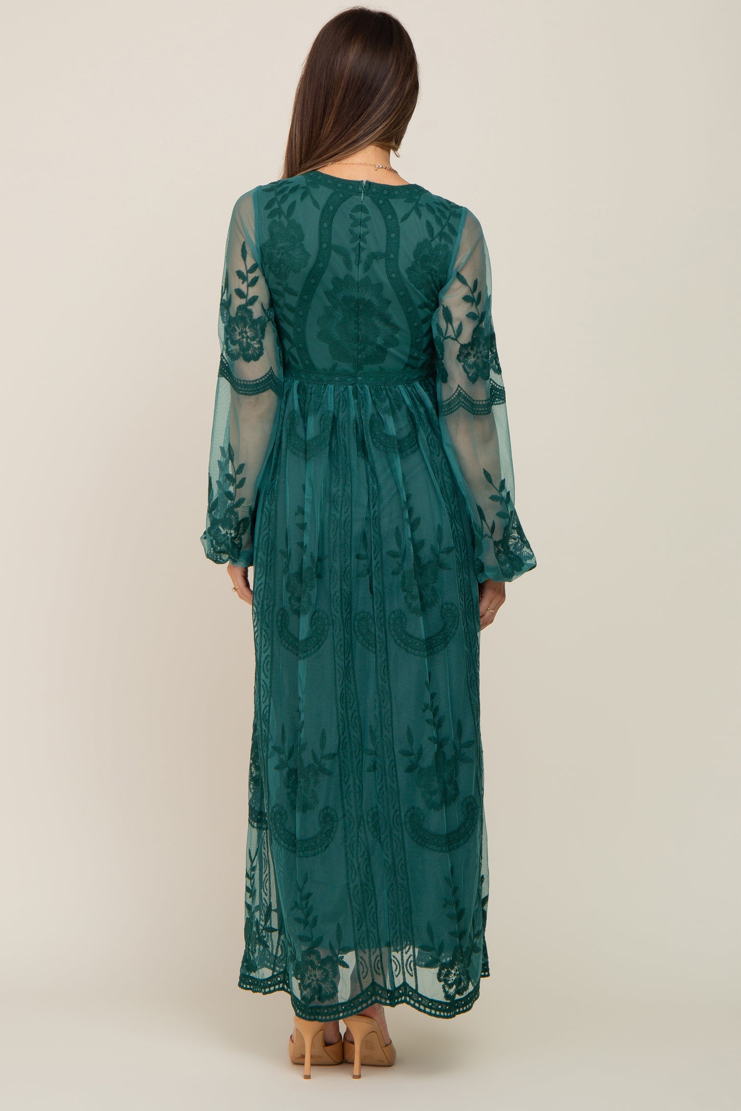 PinkBlush Emerald Green Lace Mesh Overlay Long Sleeve Maternity Maxi D PinkBlush Emerald Green Lace Mesh Overlay Long Sleeve Maternity Maxi D