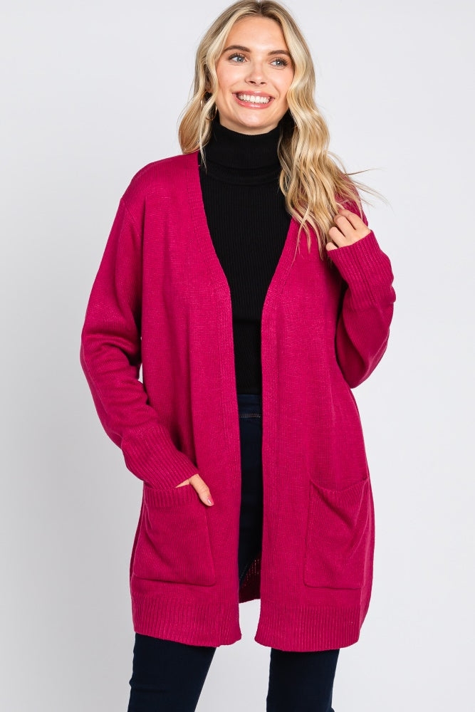 Magenta Front Pocket Maternity Cardigan