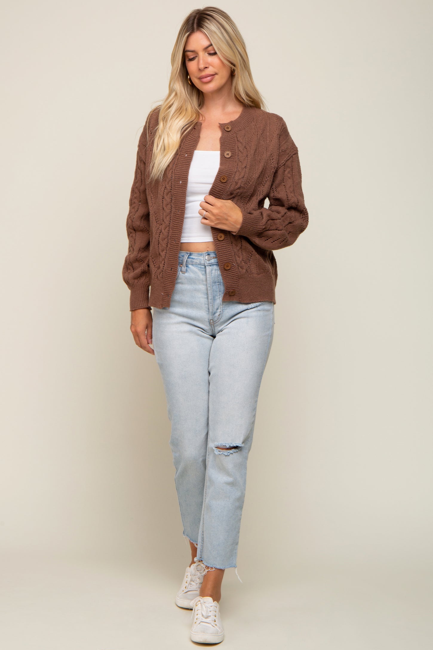 Dark Mocha Mixed Knit Cardigan