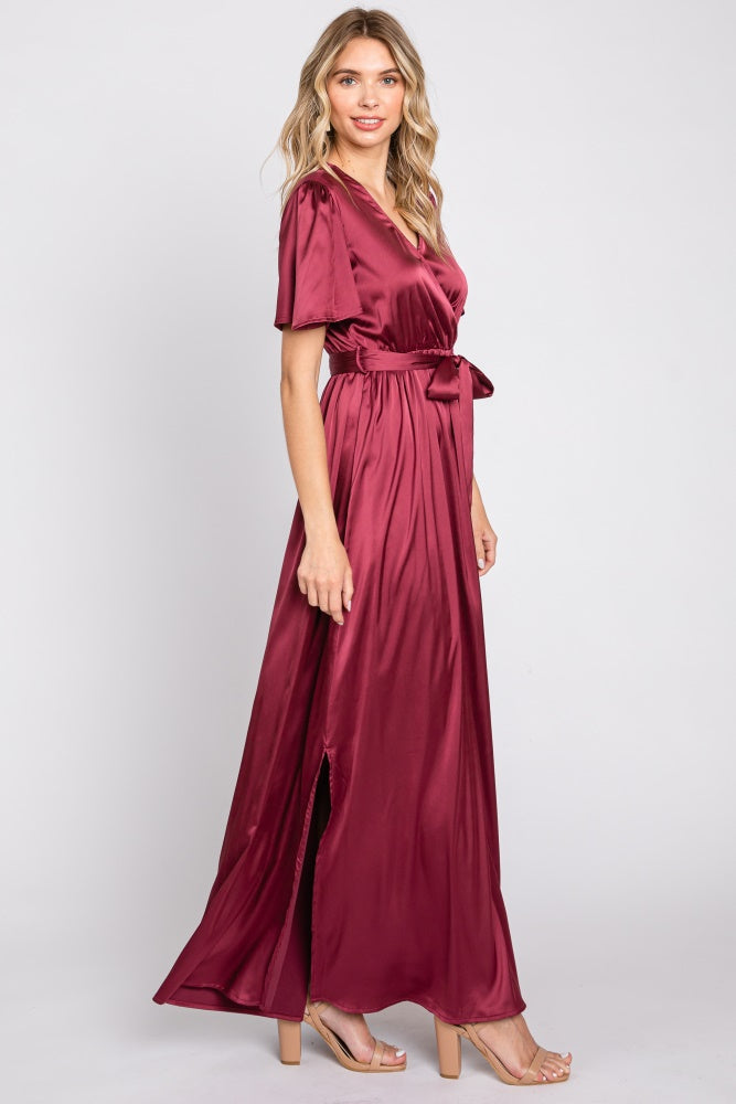 burgundy satin wrap dress Reiss Satin Wrap Front Midi Dress in Burgundy