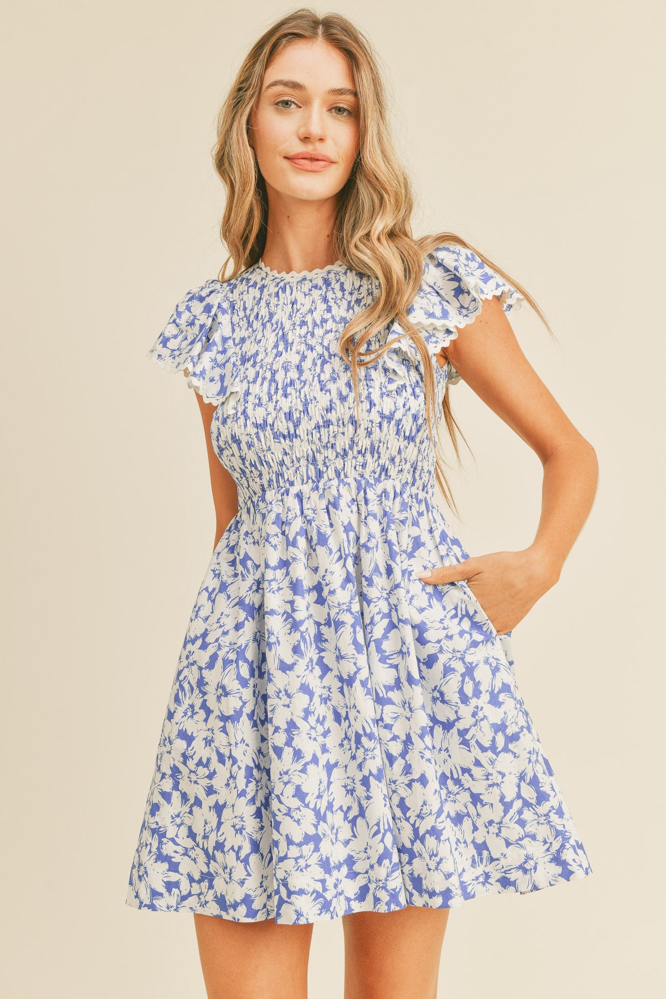 Blue Skies Floral Floral Flutter Sleeve Mini Dress Blue Skies Floral Floral Flutter Sleeve Mini Dress