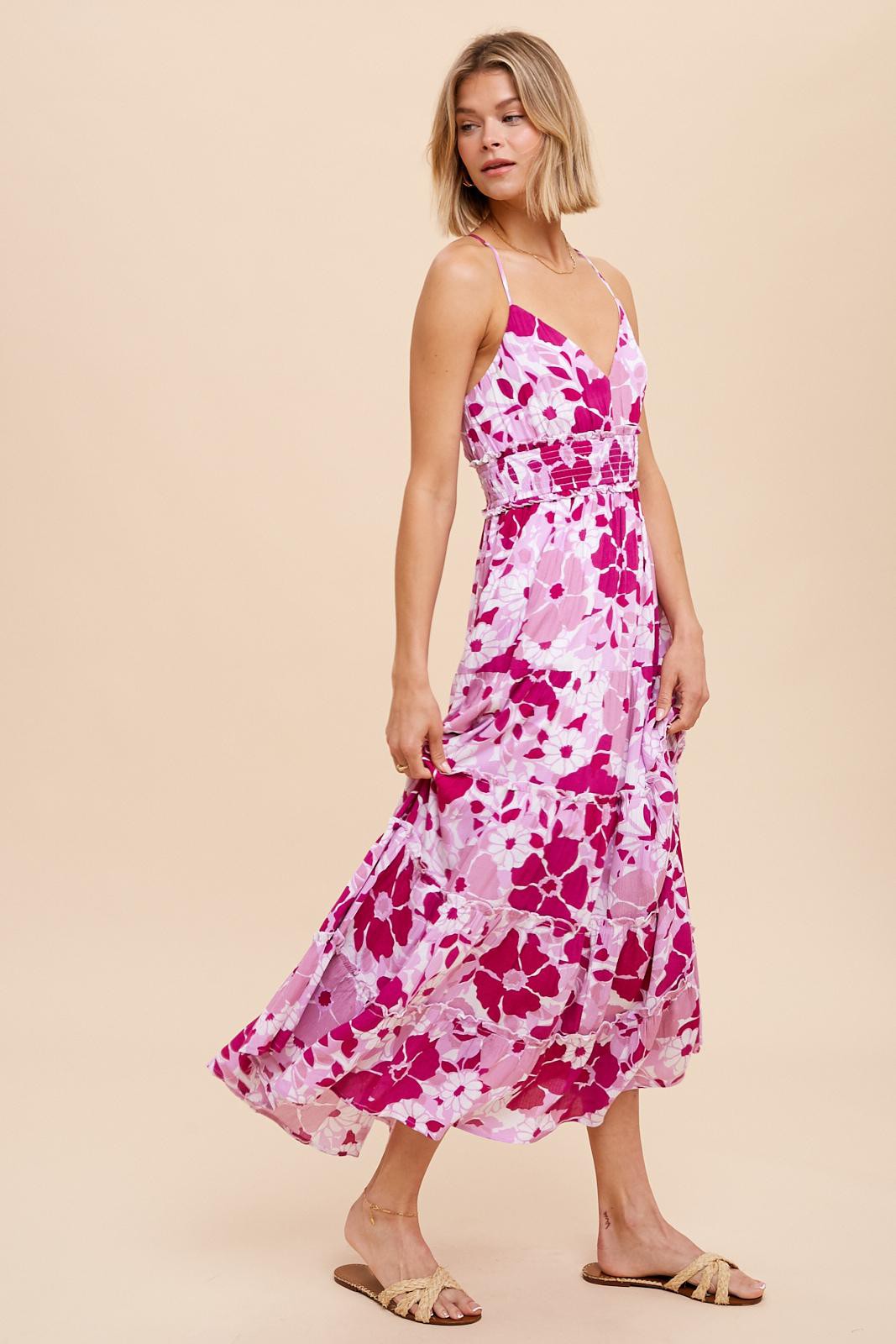 Fuschia Cross Tie Back Cami Maxi Dress