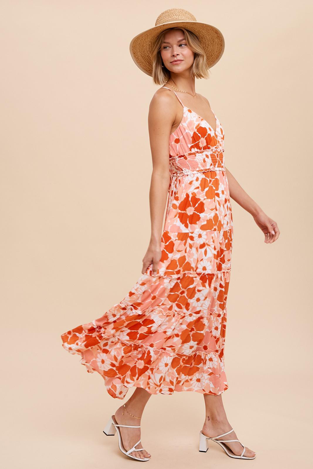 Orange Cross Tie Back Cami Maxi Dress
