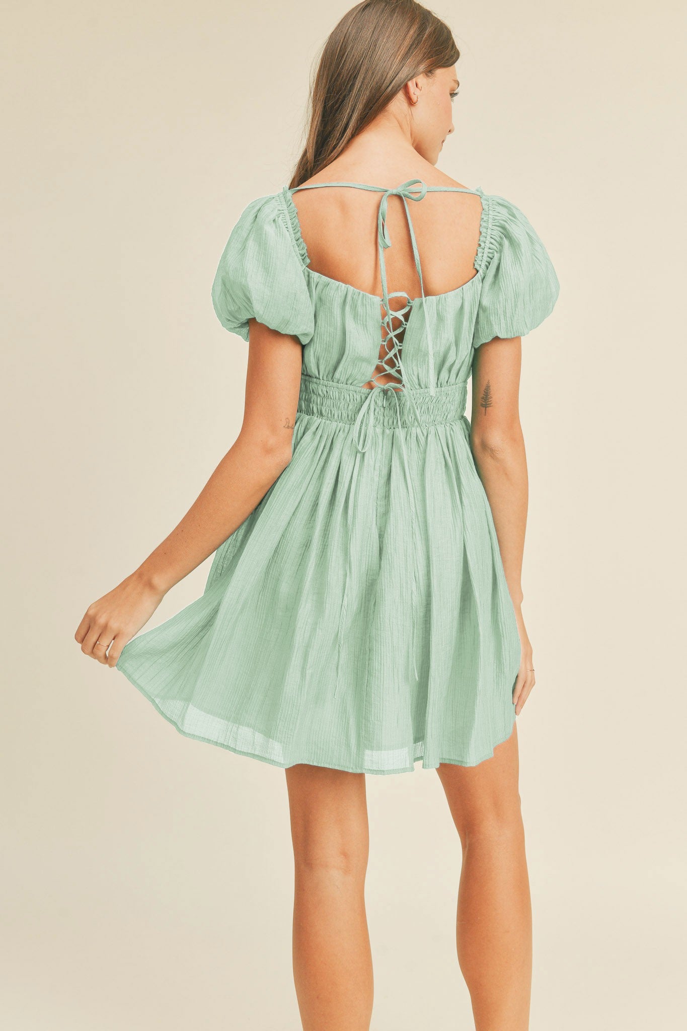 Mint Green Lace Up Back Mini Dress PinkBlush Mint Green Lace Up Back Mini Dress PinkBlush
