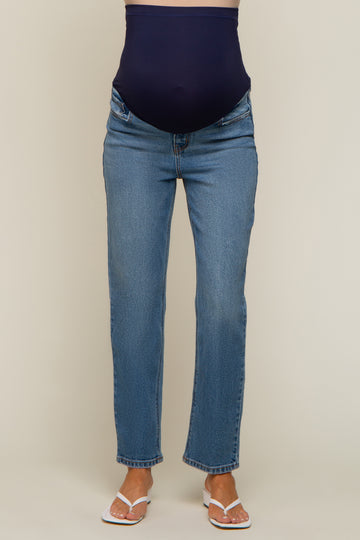 Blue Straight Leg Maternity Jeans