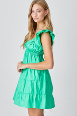 Kelly Green Deep V-Neck Tiered Mini Dress
