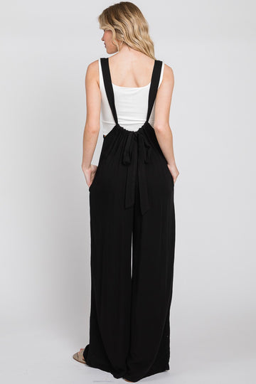 Black Washed Woven Suspender Style Jumpsuit