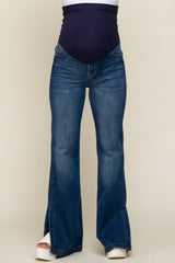 Navy Flare Side Slit Maternity Jeans