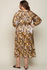 Black Floral Shimmer Satin Wrap Front V-Neck Maternity Plus Midi Dress