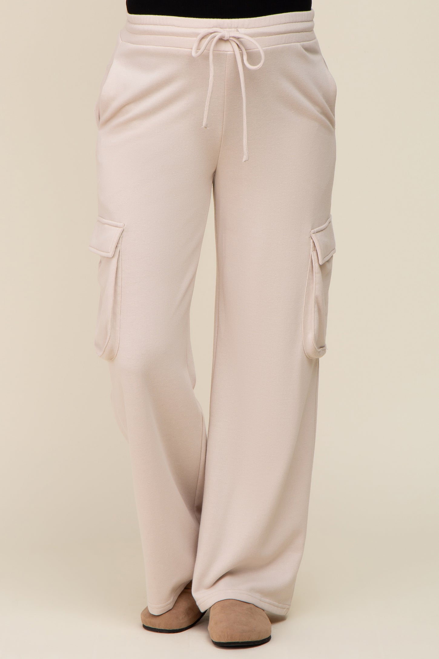 Beige Pocketed Maternity Sweatpants