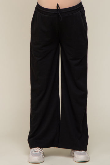 Black Drawstring Wide Leg Maternity Lounge Pants