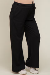 Black Drawstring Wide Leg Maternity Lounge Pants