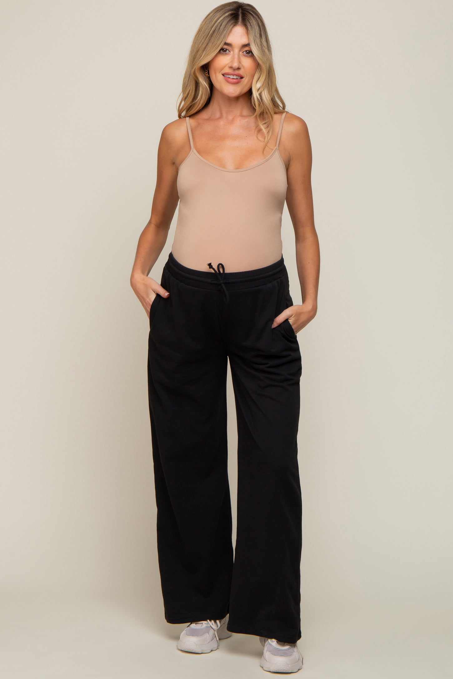Black Drawstring Wide Leg Maternity Lounge Pants
