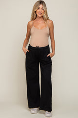 Black Drawstring Wide Leg Maternity Lounge Pants