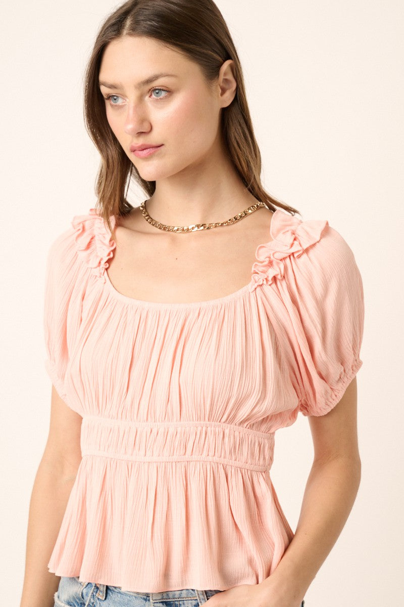 peach ruffle blouse
