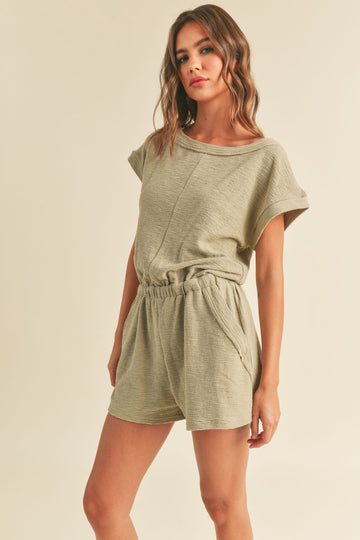 Sage Textured Knitted Romper