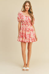 Pink Floral Print Tiered Mini Dress