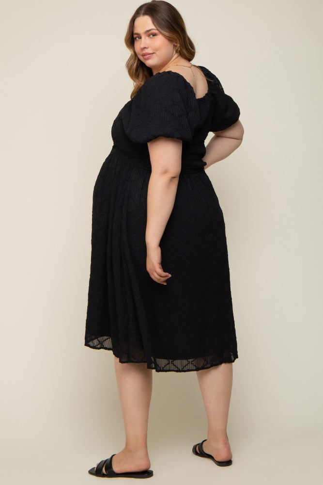 Black Striped Textured Chiffon Maternity Plus Midi Dress