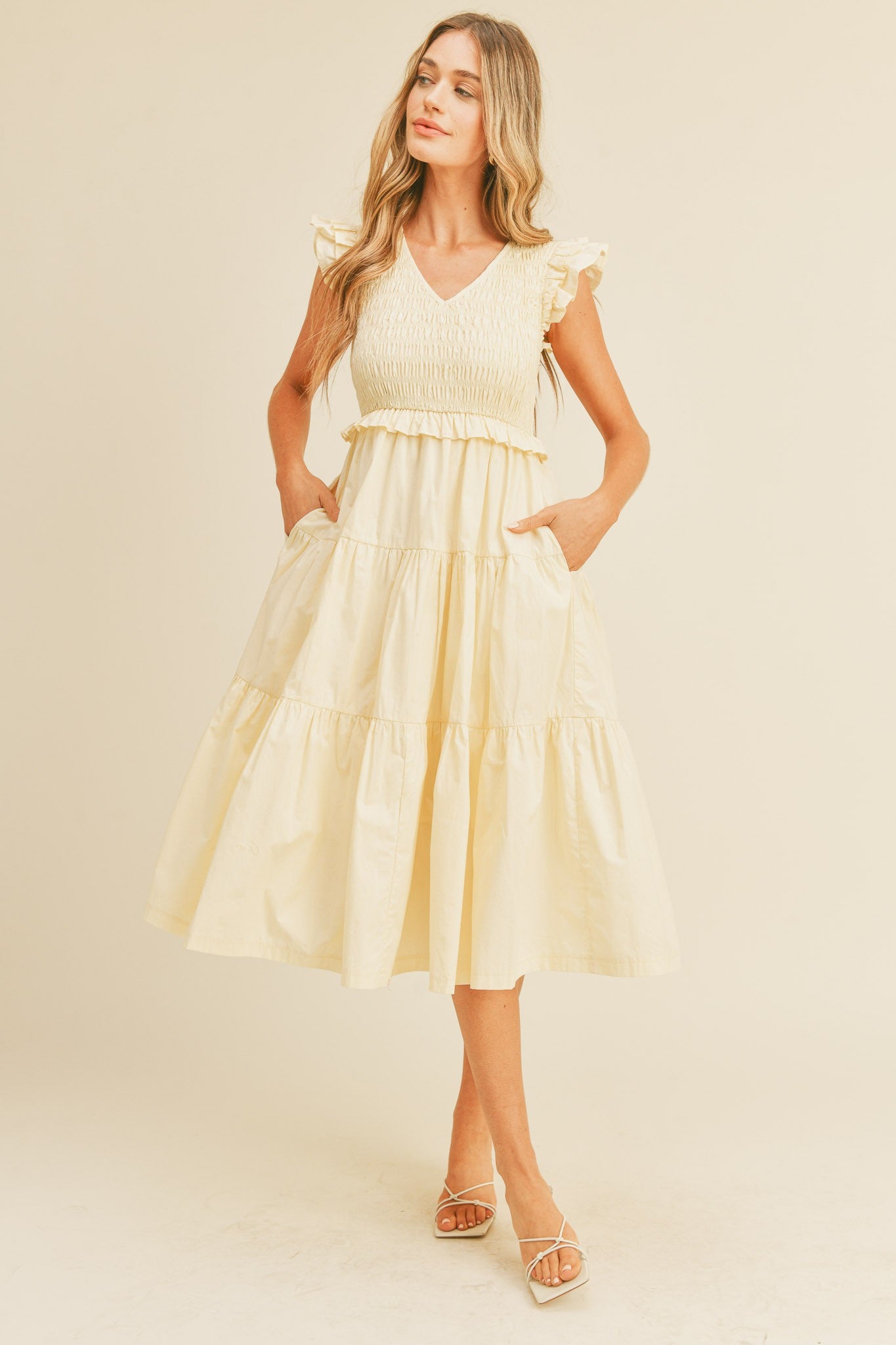 flutter sleeve tiered midi dress Juliette Black Flutter Sleeve Belted Tiered Midi Dress