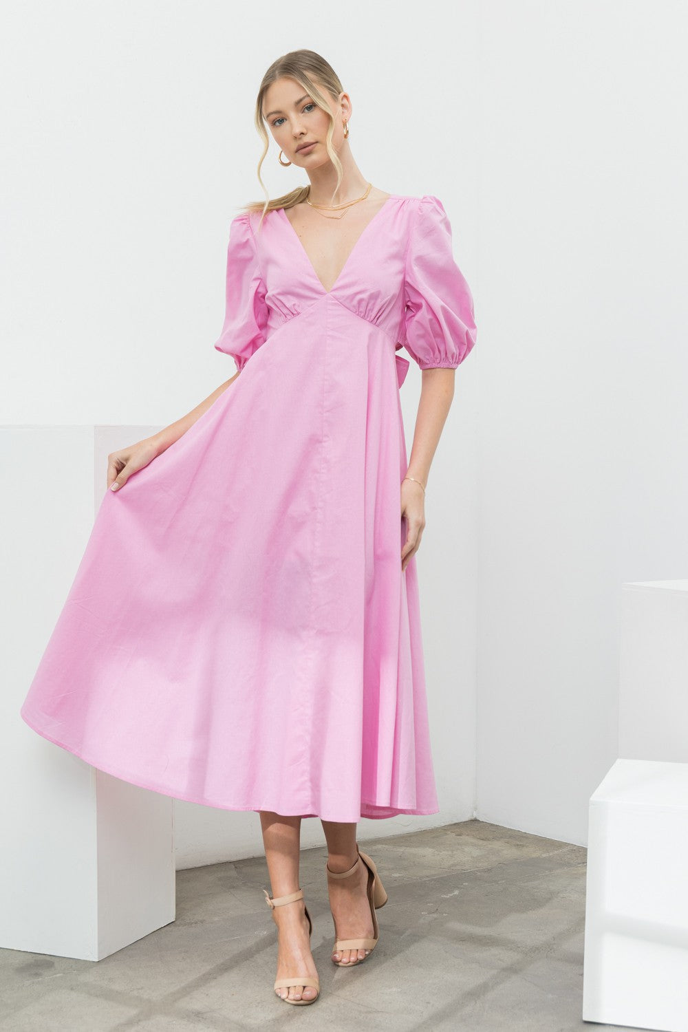 knee length dresses for ladies Tiered Bow Back Midi Dress main image 1