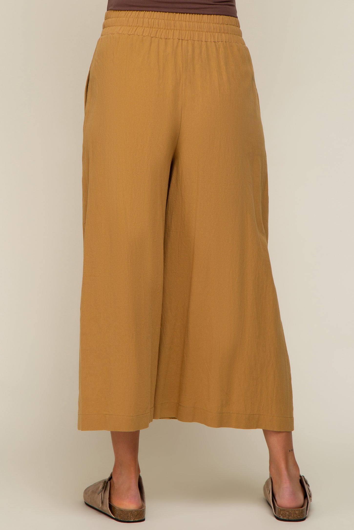 Dark Yellow Drawstring Wide Leg Maternity Pants