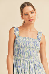 Blue Smocked Midi Dress