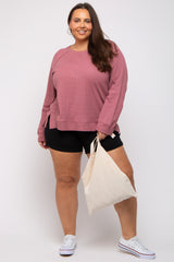 Mauve Oversized Waffle Knit Maternity Plus Long Sleeve Top