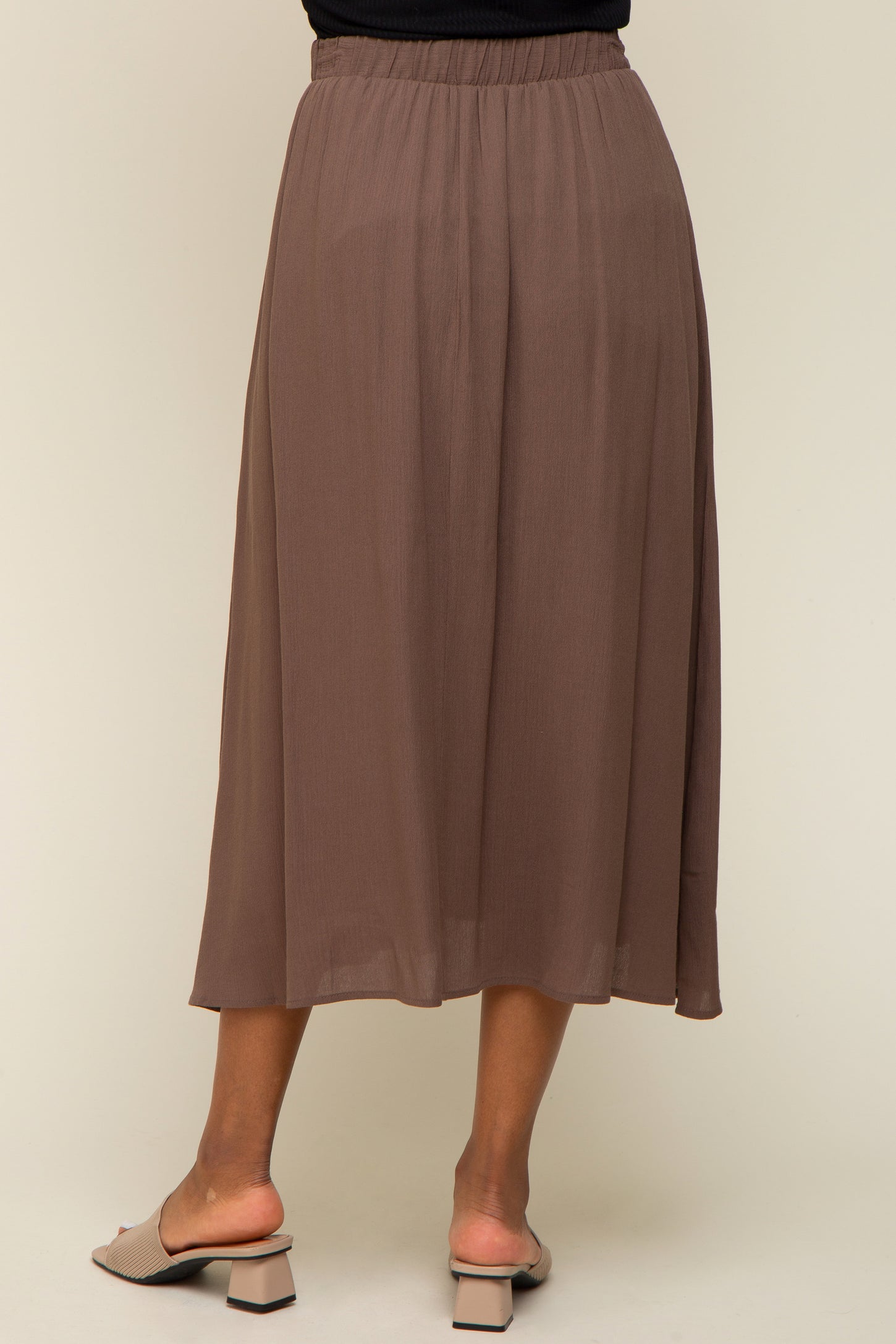 Brown Pleated Midi Skirt