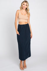 Navy Blue Drawstring Pocket Maxi Skirt