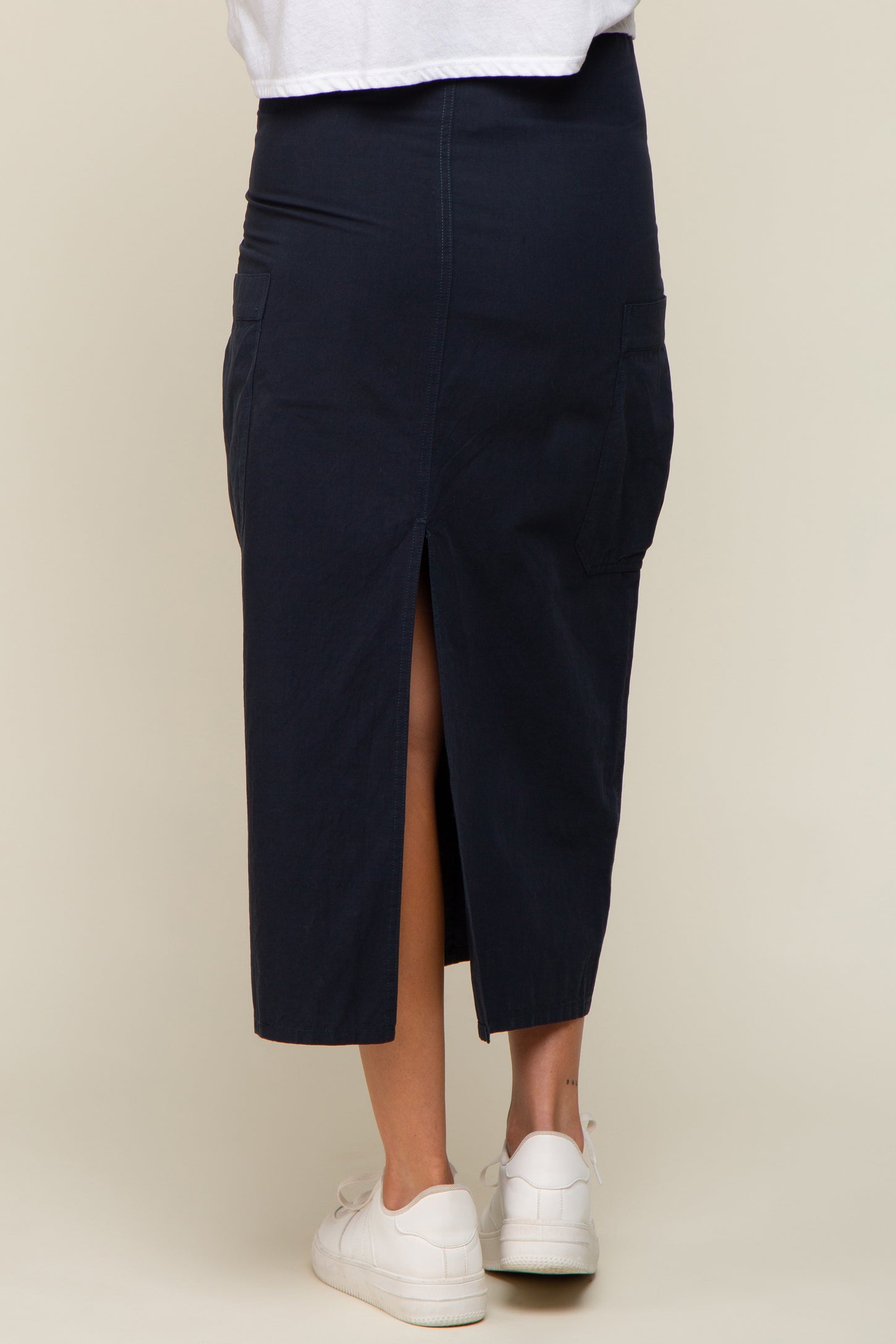 Navy Blue Drawstring Pocket Maternity Maxi Skirt