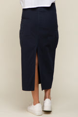 Navy Blue Drawstring Pocket Maternity Maxi Skirt