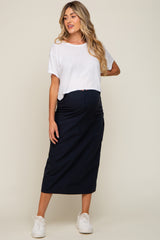 Navy Blue Drawstring Pocket Maternity Maxi Skirt