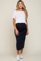 Navy Blue Drawstring Pocket Maternity Maxi Skirt