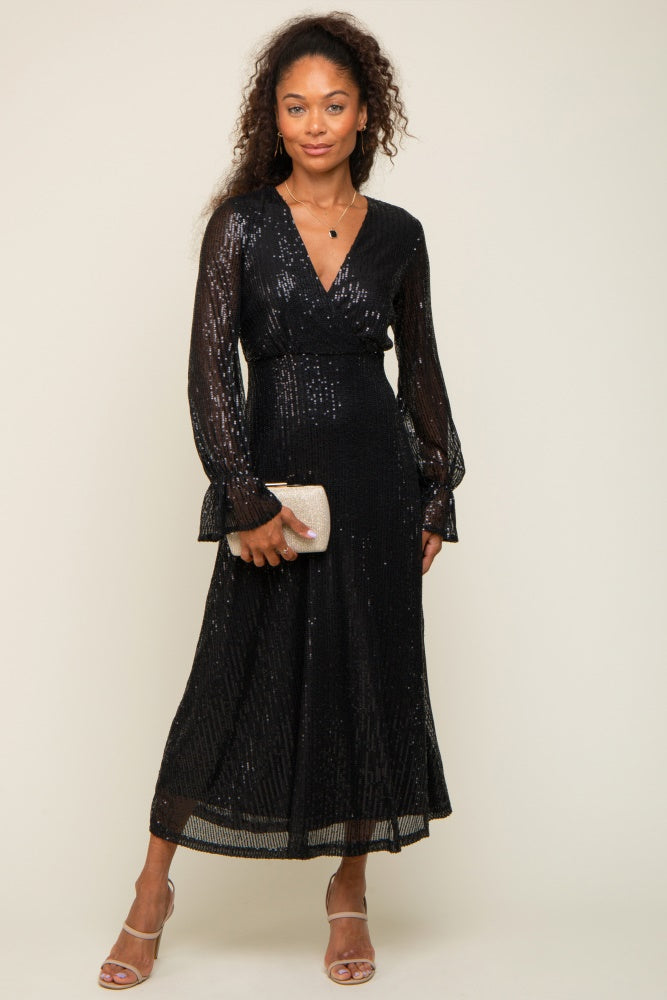 Black Sequin Long Sleeve Wrap Maxi Dress PinkBlush Black Sequin Long Sleeve Wrap Maxi Dress PinkBlush