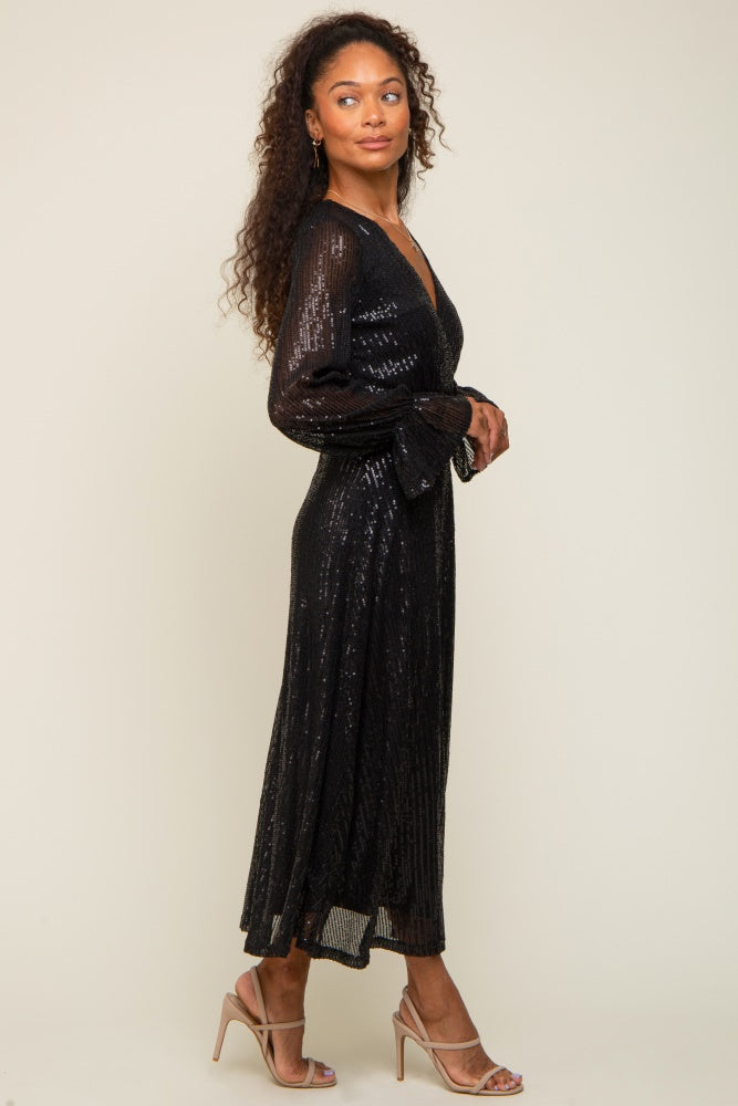 Black Sequin Long Sleeve Wrap Maxi Dress PinkBlush Black Sequin Long Sleeve Wrap Maxi Dress PinkBlush
