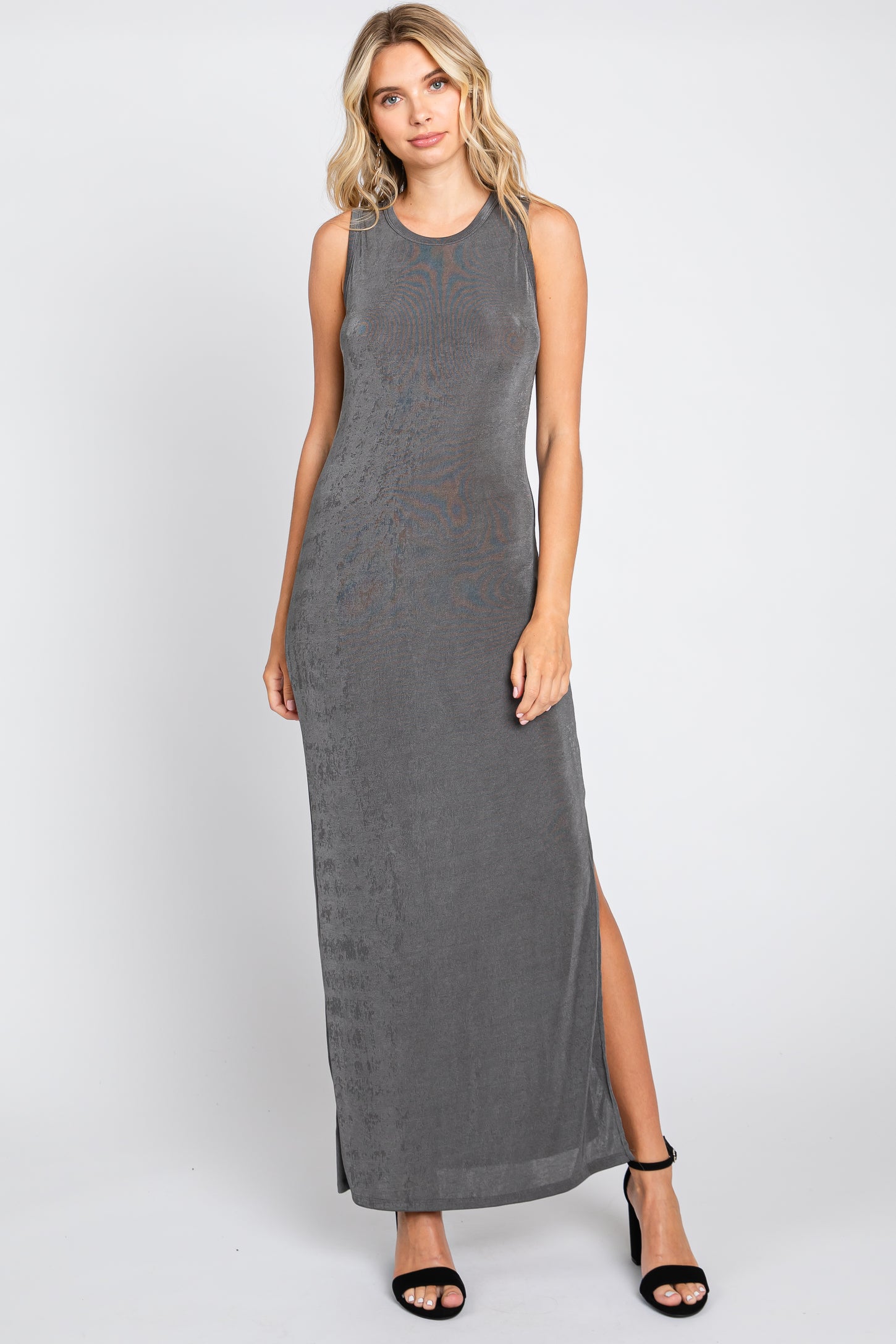 Charcoal Side Slit Maternity Midi Dress